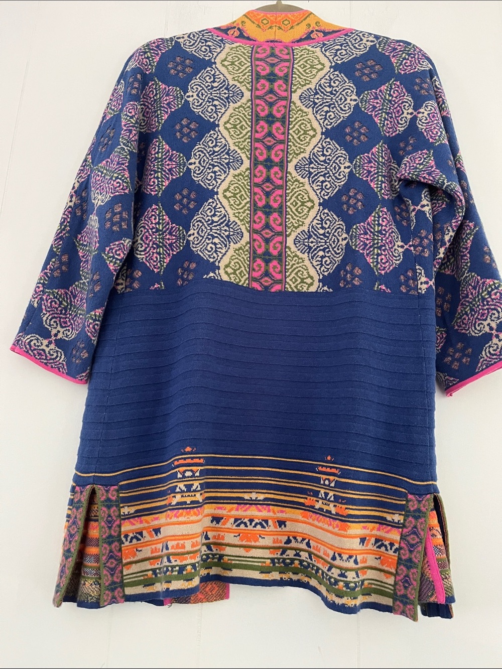 Peck & Peck Boho Royal Blue Mustard Yellow Pink Floral Open Cardigan Size Small - Picture 9 of 12